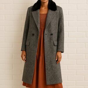 Vintage Andover Wool Black and White Tweed Fur Trim Jacket Size XXL